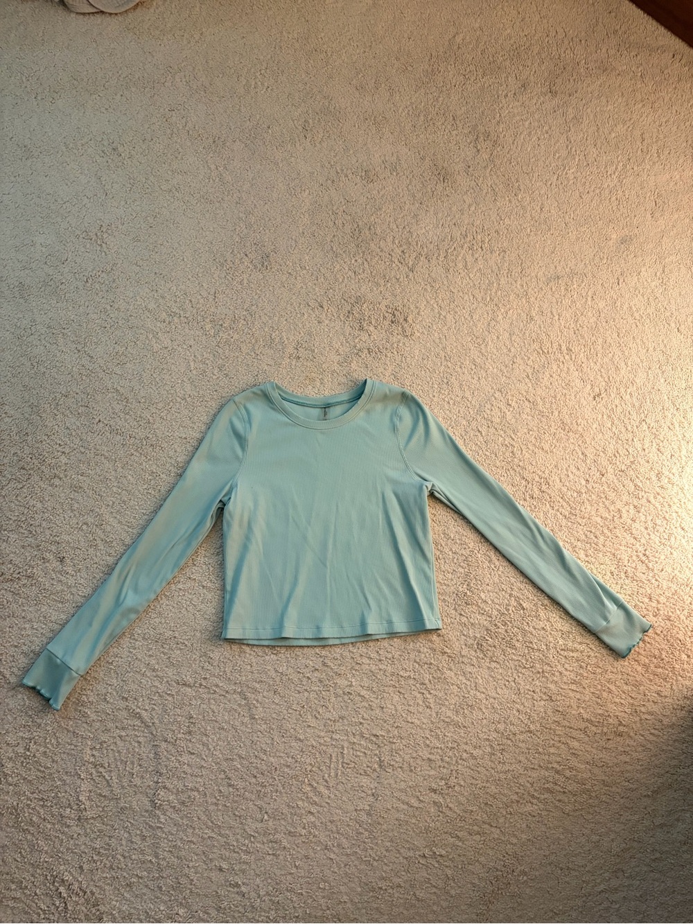 Outdoor Voices Mint Ribbed Long Sleeve Crop Top